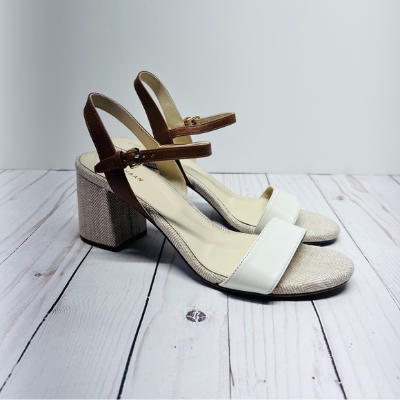 Cole Haan NEW Without Box Josie Block Heel Sandal - Cream and Brown Size 8.5 - Picture 2 of 11